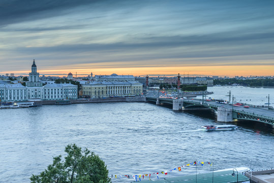 St. Petersburg from the roof, the Palace Bridge and the Neva River