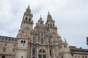 Fototapeta na wymiar Fachada del Obradoiro en la Catedral de Santiago de Compostela. Despues de la limpieza y restauración de 2018.