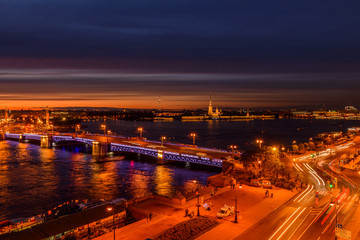 St. Petersburg from the roof, the Palace Bridge and the Neva River