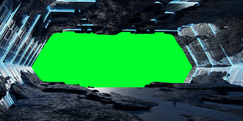 Huge asteroid spaceship interior 3D rendering elements of this image furnished by NASA