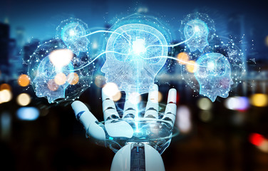 Cyborg creating artificial intelligence 3D rendering