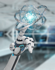 White robot hand creating future technology structure 3D rendering