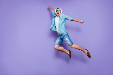 Full body size length photo of trendy handsome guy on vacation w