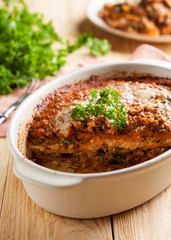 Sweet potato casserole with cheese, meat, marinara sauce