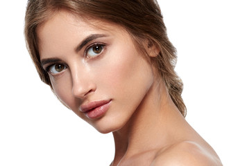 Obraz premium Healthy pure skin woman face closeup isolated on white