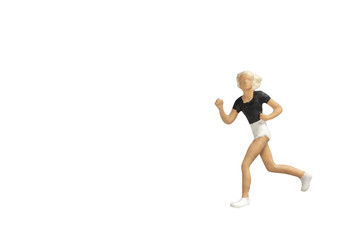 Fototapeta na wymiar Miniature people running isolated with clipping path
