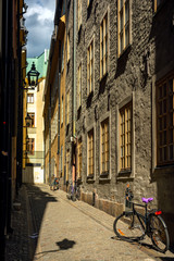 Narrow street of Stockholm old town.