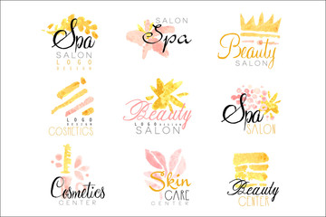 SPA healthy beauty studio set for label design. Health and beauty care, colorful watercolor vector Illustrations