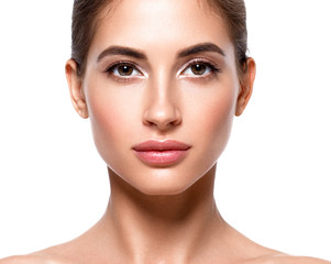 Beautiful woman face with healthy skin and beauty eyes lips brunette