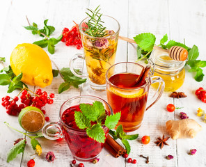 Assorted of healthy medical drinks.