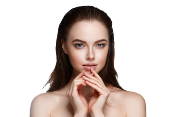 Beautiful brunette woman with healthy skin beauty concept