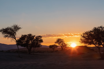 Fototapeta na wymiar sunrise landscape Hidden Vlei in Namibia, Africa