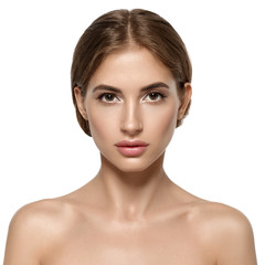 Beautiful woman face with healthy skin and beauty eyes lips brunette