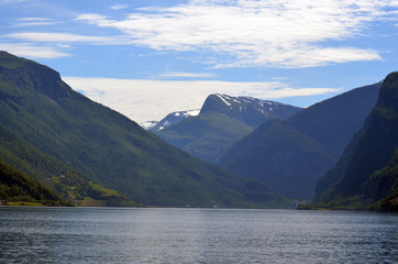 Mountains and fjord. Norwegian nature. Sognefjord. Flam, Norway

