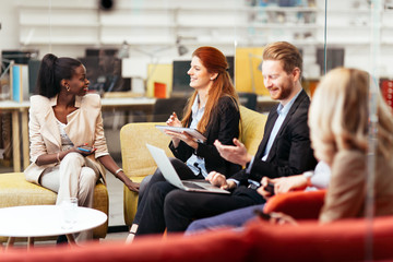 Business people conversation. Technology at hand