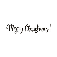 Merry Christmas hand lettering brush pen calligraphy, vector illusration, greetings postcard