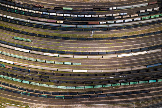 Aerial: The freight trains depot