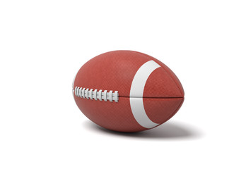 3d rendering of a red oval ball for American football on a white background.