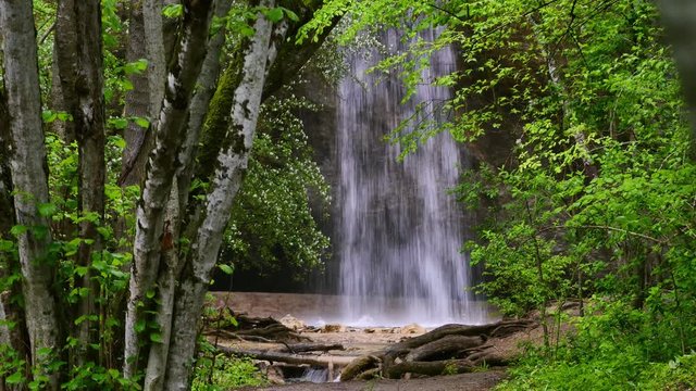 Spring waterfall in Crimea forest.