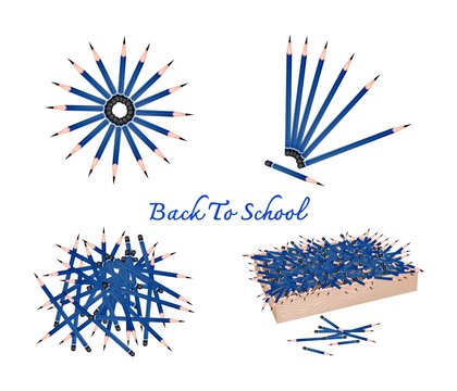 Art Supply, SSet of Sharpened Detailed Pencils for Writing or Sketch and Draw A Picture Isolated on White Background. Sign for Welcome Back to School.
