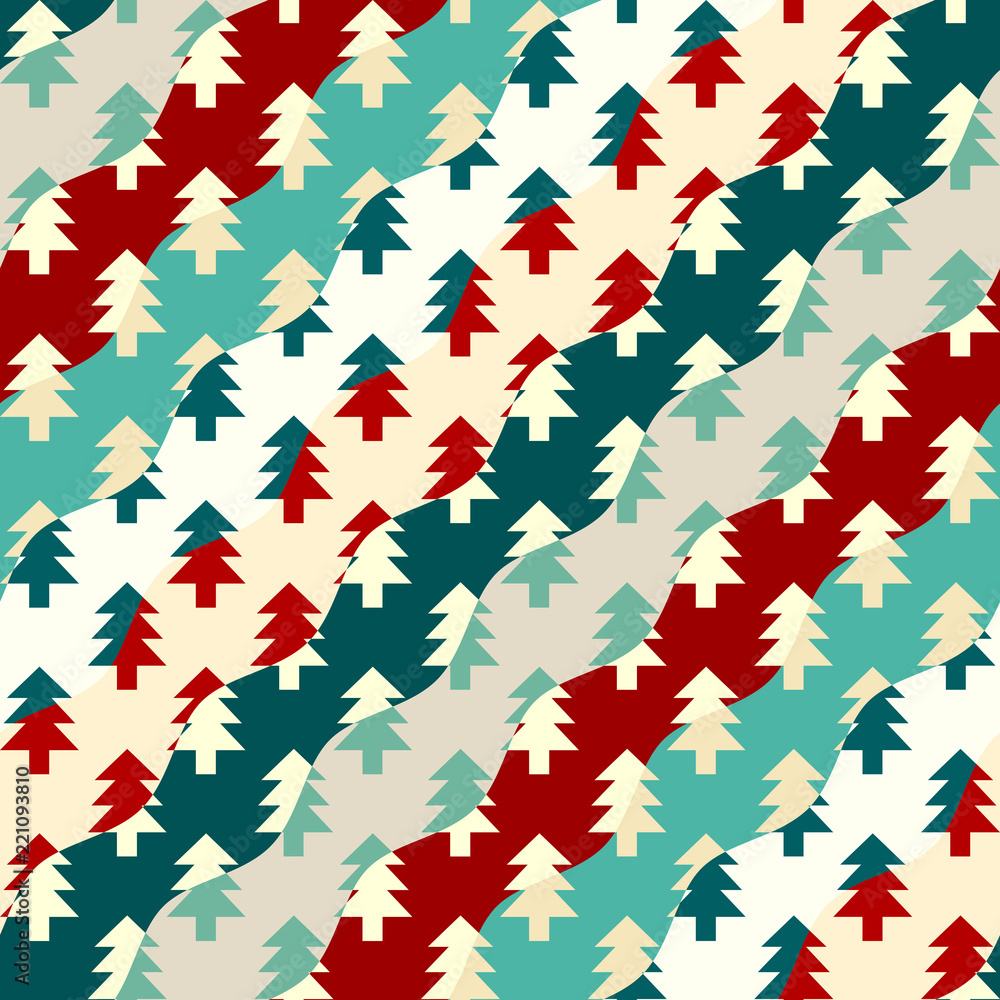 Poster christmas trees seamless pattern in a patchwork style. vector illustration.