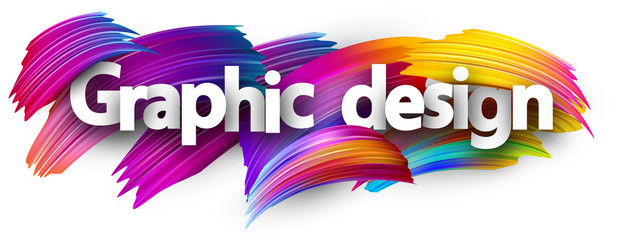 Graphic design paper banner with colorful brush strokes.