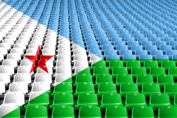 Obraz premium Siedziska stadionowe z flagą Dżibuti. Koncepcja konkurencji sportowych.