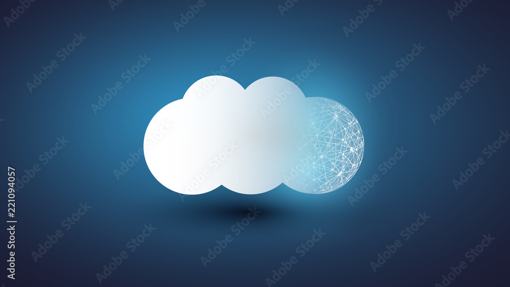 Poster cloud computing design concept - digital network connections, technology background with globe