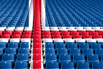 Iceland flag stadium seats. Sports competition concept.