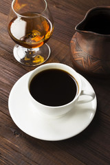 Peach lemonade with thyme on a dark background. Copy space. Food background