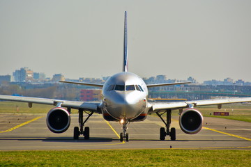 This is a view of Aeroflot plane Airbus A320 registered as VP-BZR on the Warsaw Chopin Airpot....