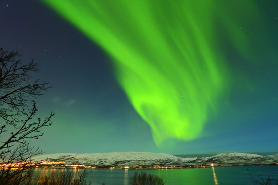 Green northen lights from Tromso in Norway
