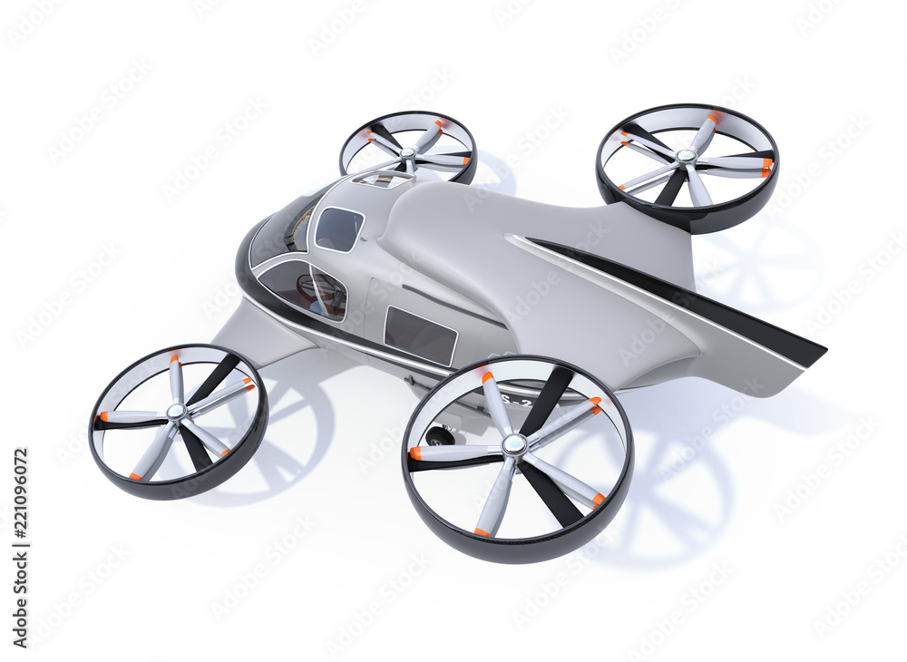 Poster rear view of passenger drone isolated on white background. 3d rendering image.