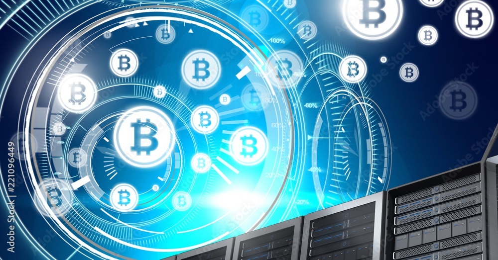 Aufkleber computer servers and bitcoin technology information interface