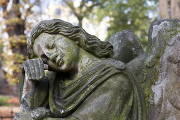 Historic Statue on the mystery old Prague Cemetery, Czech Republic