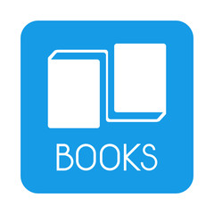 Icono plano BOOKS libros con reflejo en cuadrado azul