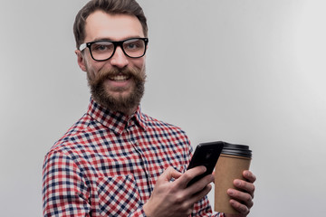 Hard-working businessman. Image without face retouching with busy hard-working businessman wearing...
