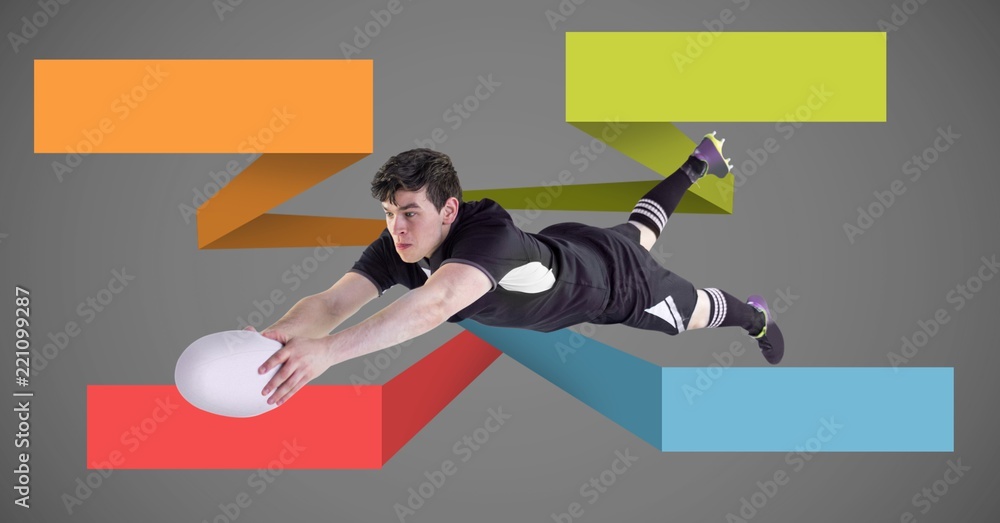 Canvas Prints Rugby player with blank infographic chart panels