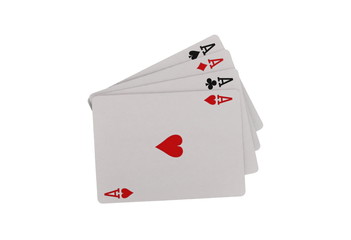 Playing cards, poker, four aces isolated on white background with clipping path