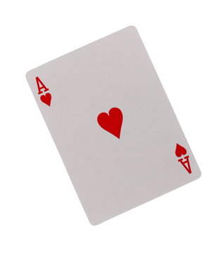 Playing card, ace of hearts isolated on white background with clipping path