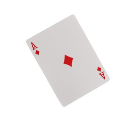 Playing card, ace of diamonds isolated on white background with clipping path