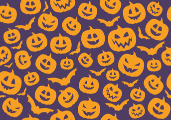 Halloween - seamless texture with funny pumpkins. Vector.