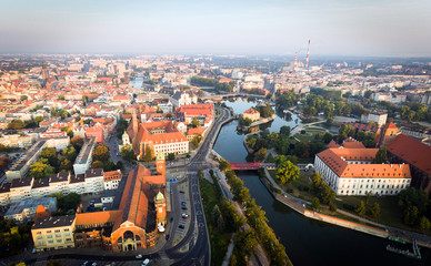Naklejka premium aerial view of famous polish city Wroclaw