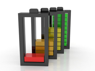 3d rendering Electrical energy and power supply source concept, accumulator battery with charging level indicator
   