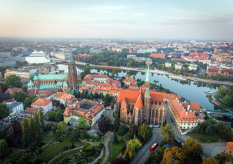 Naklejka premium Wroclaw View at Tumski island and Cathedral of St John the Baptist. Poland.