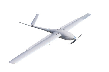 Unmanned military aircraft drone with a screw in the bow isolated on white background. - obrazy, fototapety, plakaty