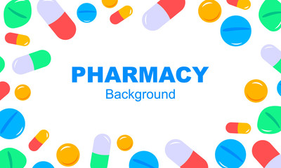 Horizontal pharmacy background in flat style. Vector illustration. Space for text