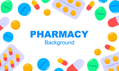 Horizontal pharmacy background in flat style. Vector illustration. Space for text