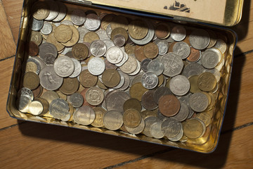 coin collection box - different currencies of the world