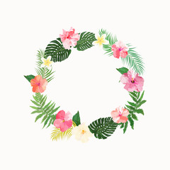 Flowers wreath. Floral tropical collection with beautiful flower